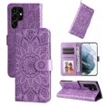 thumbnail image 1 of SaniMore for Samsung Galaxy S22 Ultra Wallet Case, Shockproof PU Leather Stand Cover with Card Slot Flip Kickstand Embossed Flower Magnetic Clasp Wrist Strap for Samsung S22 Ultra, Purple, 1 of 1