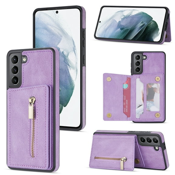 SaniMore for Samsung Galaxy S23 2023 Back Case with Zipper Card Pokcet Flip Wallet/Kickstand Shock Absorption Anti-fall Retro PU Leather Wear-resistant Shell For Samsung Galaxy S23, Purple