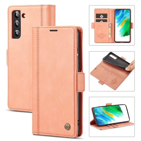 SaniMore for Samsung Galaxy S23 2023 Case, PU Leather Magnetic Flip Folio Shell with Card Holders RFID Blocking Kickstand Shockproof TPU Magnetic Closure Business Cover For Galaxy S23, Rosegold