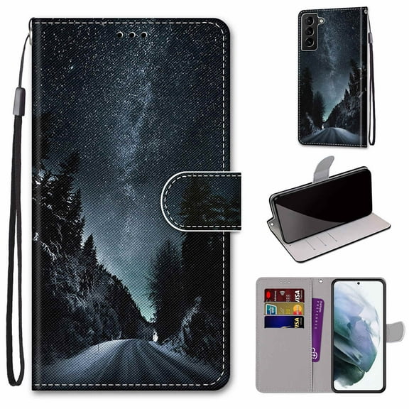 SaniMore for Samsung Galaxy S23 2023 PU Leather Case with Card Slots Detchable Lanyard Color Painting Luxury Pattern Flip Kickstand Shcokproof Wallet Case For Samsung Galaxy S23, Road
