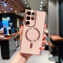 SaniMore for Samsung Galaxy S23 5G Case 6.1" 2023, Plating Magnetic Case with Camera Lens Protector Soft TPU Clear Cover Slim Fit Shockproof Case for Galaxy S23, Pink