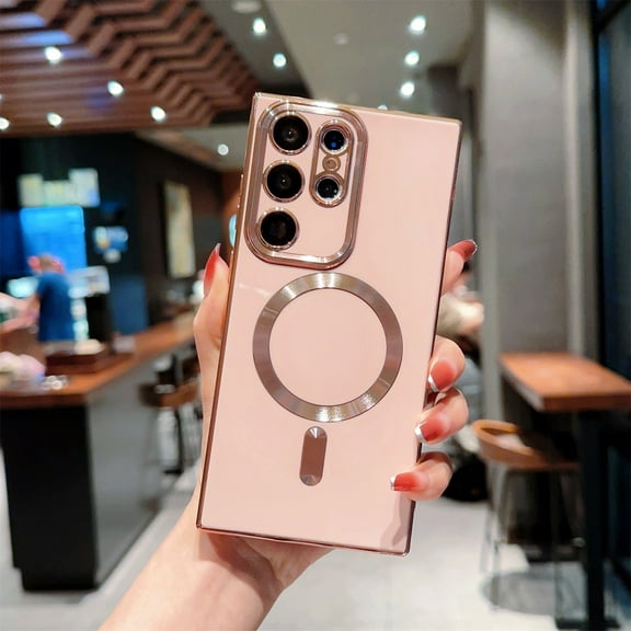 SaniMore for Samsung Galaxy S23 5G Case 6.1" 2023, Plating Magnetic Case with Camera Lens Protector Soft TPU Clear Cover Slim Fit Shockproof Case for Galaxy S23, Pink