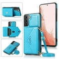 thumbnail image 1 of SaniMore for Samsung Galaxy S23 6.1" 2023 Case with Back Folding Card Pocket Kickstand Detachable Adjustable Crossbody Shoulder Strap PU Leather Shockproof Slim Wallet Case, Blue, 1 of 6