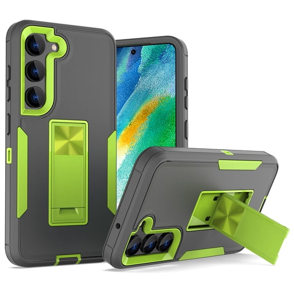 SaniMore for Samsung Galaxy S23 6.1" 2023 Case, Hidden Bracket Magnetic Car Holder Dust Cover 3-layer Heavy Duty Protective Rugged Anti-fall Shock Absorption Cover For Galaxy S23, Gray/Green