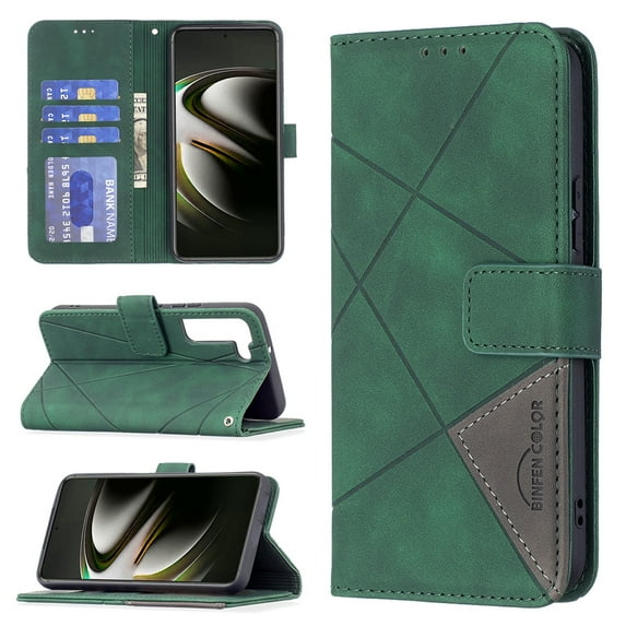 SaniMore for Samsung Galaxy S23 (6.1" 2023) Case, PU Leather Magnetic Clsap Adjustable Flip Stand Card Slots & Cash Pocket Shockproof TPU Shell Business Vintage Wallet Cover, Green