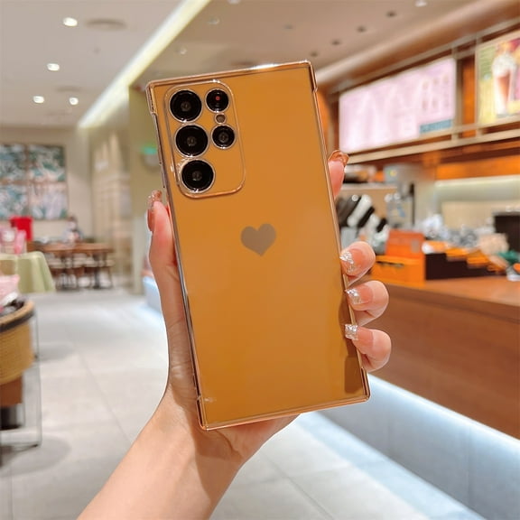 SaniMore for Samsung Galaxy S23 6.1" 2023 Case, TPU Plating Bumper Love Heart [Lens All-inclusive ][Ultra-slim Lightweigt] [Shockproof & Anti-drop] Stylish Case for Grils Women For S23 Plus, Brown