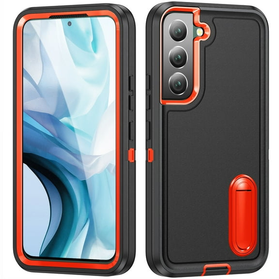 SaniMore for Samsung Galaxy S23 6.1" 2023 Hybird Case, Rugged PC Back Shockproof TPU Shell Metal Hidden Kickstand Drop Resistant Anti-slip Heavy Duty Protective Case for Samsung Galaxy S23Black+Orange