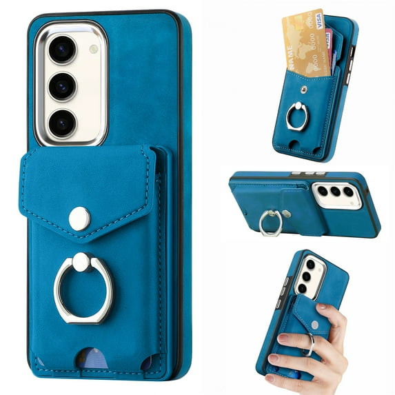SaniMore for Samsung Galaxy S23 (6.1" 2023) Wallet Case,Back Flip Cash Pocket 360° Rotating Metal Holder Kickstand PU Leather Shockproof TPU Card Slots Magnetic Car Mount Wear-resistant Shell, Blue