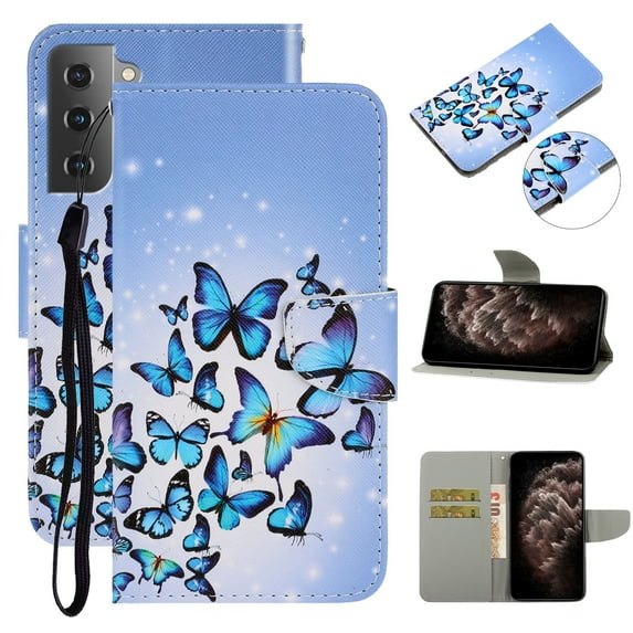 SaniMore for Samsung Galaxy S23 6.1" 2023 Wallet Case, Color Painting Pattern with Kickstand Card Slots Detachable Wrist Strap Girls Women PU Leather Case Magnetic Clasp for S23, Butterflies