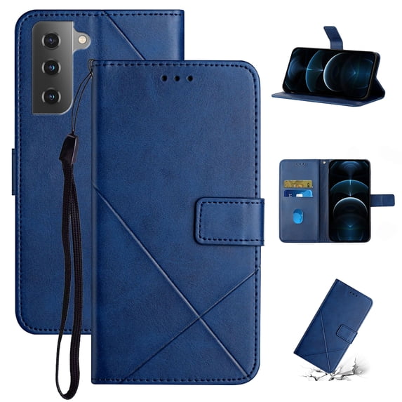 SaniMore for Samsung Galaxy S23 (6.1" 2023) Wallet Case with Wrist Strap Magnetic Clasp, Card Slots PU Leather Skin Shockproof TPU Inner Anti-drop Flip Stand Business Shell Wear-resistant - Blue