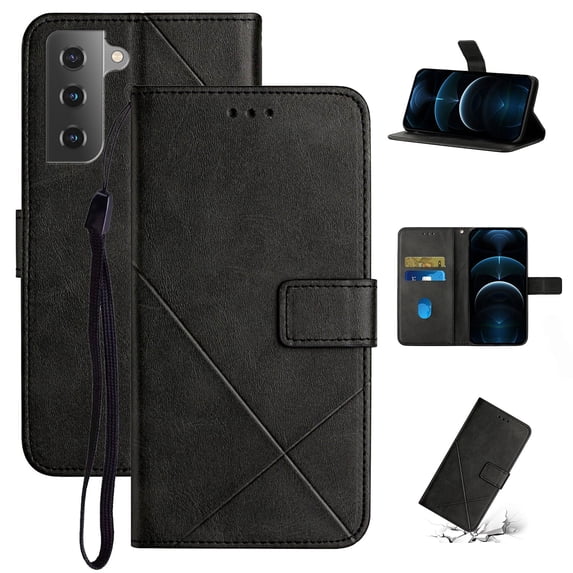 SaniMore for Samsung Galaxy S23 (6.1" 2023) Wallet Case with Wrist Strap Magnetic Clasp, Card Slots PU Leather Skin Shockproof TPU Inner Anti-drop Flip Stand Business Shell Wear-resistant - Black