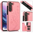 thumbnail image 1 of SaniMore for Samsung Galaxy S23 6.1" Magnetic Button Wallet Case, PU Leather Embossed Pattern Cover with Card Slot & Kickstand Shockproof Protective Shell for Women Ladies, Pink, 1 of 9