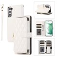 thumbnail image 1 of SaniMore for Samsung Galaxy S23 Buisness Case, Zipper Purse [Card Holders] Magnetic Clasp Flip Kickstand Wrist/Crossbody Lanyard PU Leather Wear-resistant Full Protective Wallet Shell, White, 1 of 12