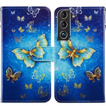 SaniMore for Samsung Galaxy S23 Case, Anti-Fall Shock Protection Magnetic Wallet Cover for Samsung S23 with Hand Strap [Card Holder & Kickstand] PU Leather Painted Pattern, Butterfly
