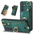thumbnail image 1 of SaniMore for Samsung Galaxy S23 Case, Card Slots [Up to 2] Carabiner Finger Ring Stand Magnetic Car Mount PU Leather Skin Soft Shockproof TPU Anti-drop Anti-scratch Wallet Shell -Green, 1 of 8