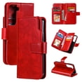 thumbnail image 1 of SaniMore for Samsung Galaxy S23 Case Multi-Functional Folio Flip Wallet, Premium PU Leather Cover Suppot Kickstand + Card & Cash Slots Full Body Protective Shell for Samsung S23, Red, 1 of 9