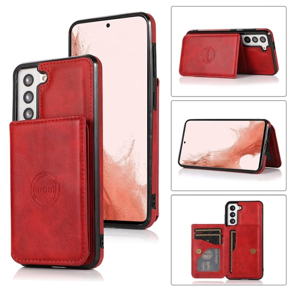 SaniMore for Samsung Galaxy S23 Case Multi-Functional Wallet Card Holder, Premium PU Leather Cover Vehicle Magnetic Support Kickstand Shockproof Protective Shell for Samsung S23, Red