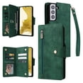 thumbnail image 1 of SaniMore for Samsung Galaxy S23 Case, PU Leather 2 in 1 Zipper Wallet Removeable Wrist Strap Card Slots Cash Pocket Kickstand Shockproof Anti-fall Full Protective Shell For Samsung Galaxy S23, Green, 1 of 15