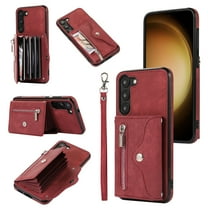 SaniMore for Samsung Galaxy S23 Case, Samsung Galaxy S23 Wallet Case for Women Men, PU Leather RFID Blocking Wristlet Zipper Shoulder Strap Cover with Card Holder Kickstand, Red