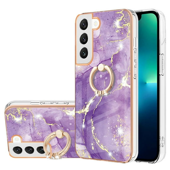 SaniMore for Samsung Galaxy S23 FE 2023 Case with 360 Degree Rotating Metal Ring Shockproof TPU Backplane Marble Pattern Luxury Fashion Anti-drop Cover For Samsung Galaxy S23 FE, Darkpurple