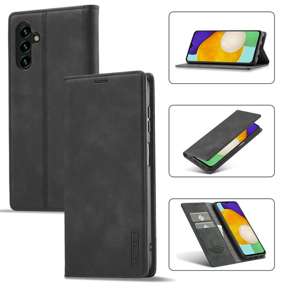 SaniMore for Samsung Galaxy S23 FE 2023 Case, Prumiem PU Leather Wallet Kickstand Cover Magnetic Flip Design Card Slots Shockproof Anti-drop TPU Full Body Protective Shell For Galaxy S23 FE, Black