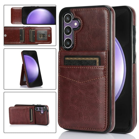 SaniMore for Samsung Galaxy S23 FE 6.4" 2023 Case, Card Slots Case with Flip Kickstand Premium PU Leather Magnetic Clasp Anti-scratch Anti-drop Heavy Duty Protective Case for Galaxy S23 FE, Brown
