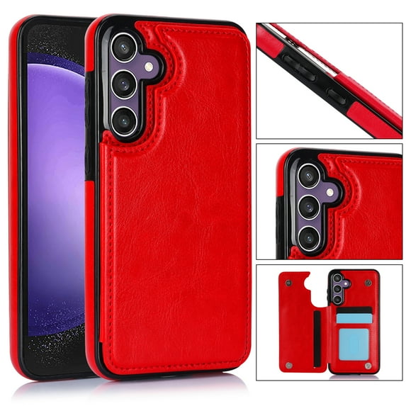 SaniMore for Samsung Galaxy S23 FE 6.4" 2023 Case with Flip Wallet Credit Card Holder, Premium PU Leather Magnetic Clasp Kickstand Heavy Duty Shockproof Anti-drop Cover For Galaxy S23 FE, Red
