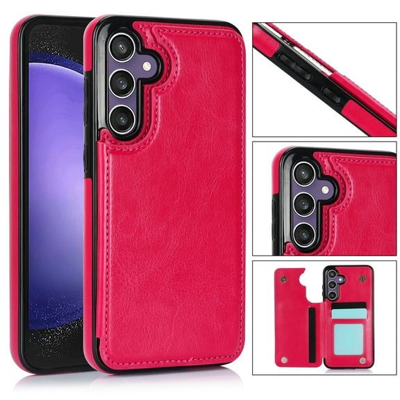 SaniMore for Samsung Galaxy S23 FE 6.4" 2023 Case with Flip Wallet Credit Card Holder, Premium PU Leather Magnetic Clasp Kickstand Heavy Duty Shockproof Anti-drop Cover For Galaxy S23 FE, Rose