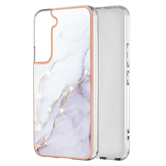 SaniMore for Samsung Galaxy S23 FE Case with Wireless Charging Shockproof TPU Backplane Glitter Marble Pattern Fashion Design Anti-drop Anti-fingerprint Skin-feel Cover For Galaxy S23 FE, White