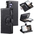 thumbnail image 1 of SaniMore for Samsung Galaxy S23 FE PU Leather Case, 3D Lattice Pattern for Girls Card Slots Zipper Purse Glitter Magnetic Clasp Flip Kicstand [Hand Rope] Full Protection Shockproof, Black, 1 of 16