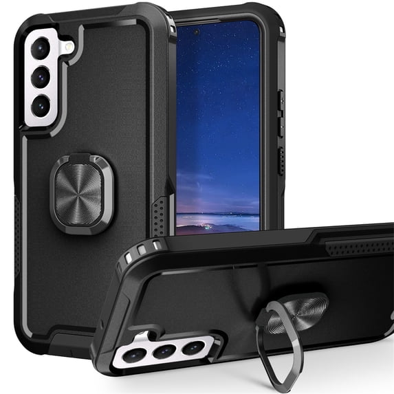 SaniMore for Samsung Galaxy S23 Multi-Functional Case, 3-Layer Protection Magnetic Cover Support Car Mount & 360° Rotatable Ring Kickstand Full Body Shockproof Protective Shell, Black