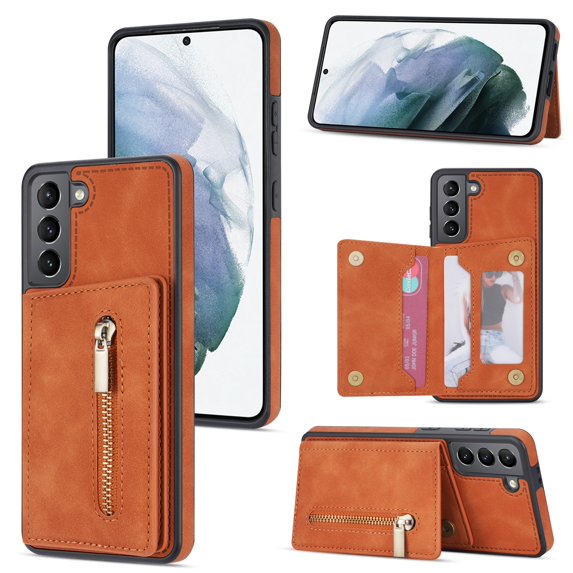 SaniMore for Samsung Galaxy S23 Plus 2023 Back Case with Zipper Card Pokcet Flip Wallet/Kickstand Shock Absorption Anti-fall Retro PU Leather Wear-resistant Shell For Samsung Galaxy S23 Plus, Brown
