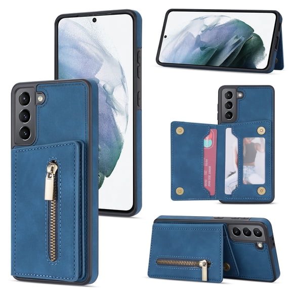 SaniMore for Samsung Galaxy S23 Plus 2023 Back Case with Zipper Card Pokcet Flip Wallet/Kickstand Shock Absorption Anti-fall Retro PU Leather Wear-resistant Shell For Samsung Galaxy S23 Plus, Blue