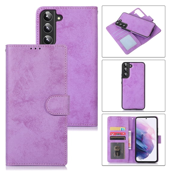 SaniMore for Samsung Galaxy S23 Plus 6.6" 2023 Case, Flip Folio PU Leather Wallet Cover with Detachable Shell Wrist Strap Kickstand Card Slots Business Shockproof Case with Magnetic Clasp, Purple