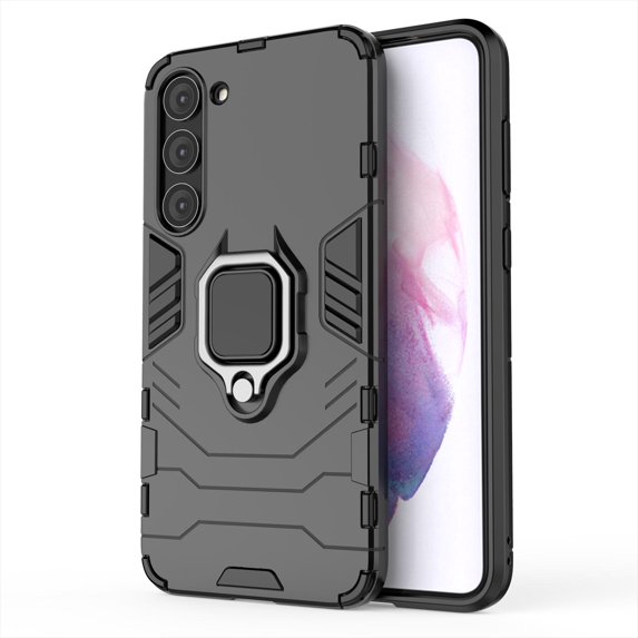 SaniMore for Samsung Galaxy S23 Plus Case, Anti-Fall Shock Absorption Rugged PC Backplane Cover with Metal Folding Ring Bracket Military Grade Shockproof Protective Shell for Samsung S23 Plus, Black