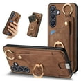 thumbnail image 1 of SaniMore for Samsung Galaxy S23 Plus Case, Card Slots [Up to 2] Carabiner Finger Ring Stand Magnetic Car Mount PU Leather Skin Soft Shockproof TPU Anti-drop Anti-scratch Wallet Shell -Brown, 1 of 8