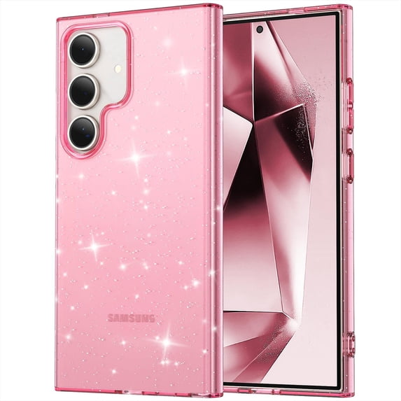 SaniMore for Samsung Galaxy S23 Plus Case, Full Camera Lens Protection Women Cute Clear Glitter Bling Sparkly Cover Anti-yellow Transparent Shockproof Bumper for for Samsung Galaxy S23 Plus, Pink