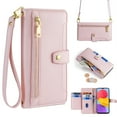 thumbnail image 1 of SaniMore for Samsung Galaxy S23 Plus Case, with Kickstand [Shoulder & Wrist Strap] Flip Zipper Wallet Cash & Card Slots PU Leather TPU Interior Full Body Protection for Samsung S23 Plus, Pink, 1 of 9