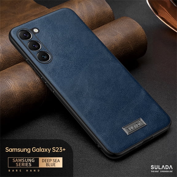 SaniMore for Samsung Galaxy S23 Plus Case, Lightweight Wireless Charging Cover with Upgrade Lens Protection for Samsung S23 Plus Luxury PU Leather Shockproof Protection Shell, Blue