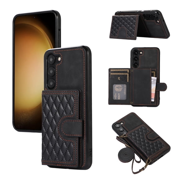 SaniMore for Samsung Galaxy S23 Plus Case, Magnetic Wallet Case with Shoulder & Wrist Strap for Women/Girls, PU Leather Card Holder Flip Kickstand Cover for Samsung Galaxy S23 Plus 5G, Black