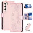 thumbnail image 1 of SaniMore for Samsung Galaxy S23 Plus Wallet Case, PU Leather Embossed Flower Adjustable Stand Card Slots Cash Pocket Business Shell Styllish Full Protective Shockproof Anti-drop Retro Design, BlPink, 1 of 9