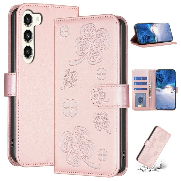 SaniMore for Samsung Galaxy S23 Plus Wallet Case, PU Leather Embossed Flower Adjustable Stand Card Slots Cash Pocket Business Shell Styllish Full Protective Shockproof Anti-drop Retro Design, BlPink