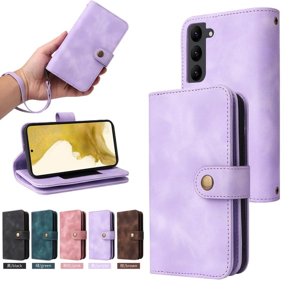 SaniMore with Samsung Galaxy S23 Plus Wallet Case, PU Leather Multi-Function Detachable 2 in 1 Zipper Magnetic Cover with Card Holder Kickstand Wirstlet Shoulder Strap Crossbody Phone Case, Purple