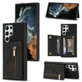thumbnail image 1 of SaniMore for Samsung Galaxy S23 Ultra 2023 Back Case with Zipper Card Pokcet Flip Wallet/Kickstand Shock Absorption Anti-fall Retro PU Leather Wear-resistant Shell  For Galaxy S23 Ultra, Black, 1 of 7