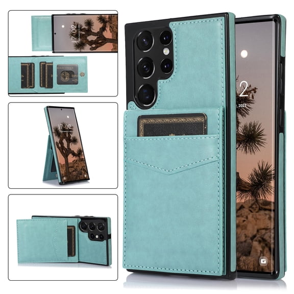 SaniMore for Samsung Galaxy S23 Ultra 6.6" 2023 Case, Card Slots Case with Flip Kickstand Premium Leather Magnetic Clasp Anti-scratch Anti-drop Heavy Duty Protective Case for Galaxy S23 Ultra, Mint