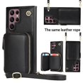 thumbnail image 1 of SaniMore for Samsung Galaxy S23 Ultra 6.8" 2023 Case with Back Zipper Wallet Flip Kicktsand Crossbody Shoulder Strap Retro PU Leather Wear-resistant Shockproof Anti-drop Cover for Girls Women, Black, 1 of 9