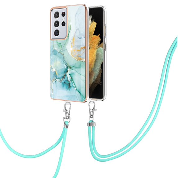 SaniMore for Samsung Galaxy S23 Ultra 6.8" 2023 Case with Detachable Crossbody Lanyard Shockproof TPU Backplane Marble Pattern Luxury Fashion Anti-drop Slim Lightweight Cover For S23 Ultra, Green