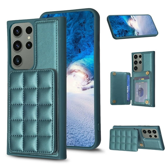 SaniMore for Samsung Galaxy S23 Ultra (6.8" 2023) Case, Flip PU Leather Diamond-Shaped with Built-in Card Slots, Kickstand and Shockproof Anti-drop Phone Case for S23 Ultra Wallet Shell, Green