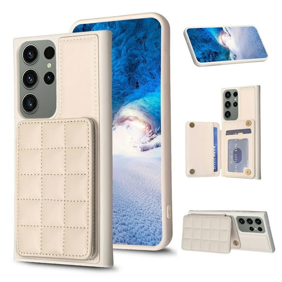 SaniMore for Samsung Galaxy S23 Ultra (6.8" 2023) Case, Flip PU Leather Diamond-Shaped with Built-in Card Slots, Kickstand and Shockproof Anti-drop Phone Case for S23 Ultra Wallet Shell, Beige