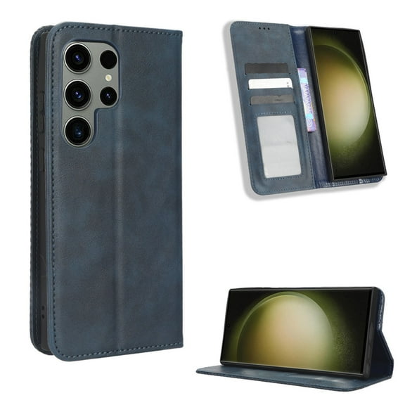 SaniMore Samsung Galaxy S23 Ultra 6.8" 2023 Case, Magnetic Folio PU Leather Cover with Card Slots Cash Pocket Stand Feature Full-body Protctive Shockproof Anti-fall Business Wallet Retro ShellDarkblue